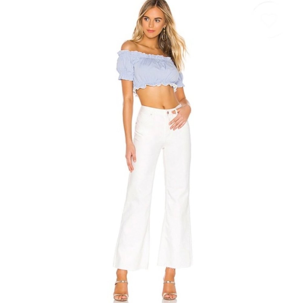 We The Free People White High Rise Flare Jeans Women's 30 Raw Hem Boho Preppy